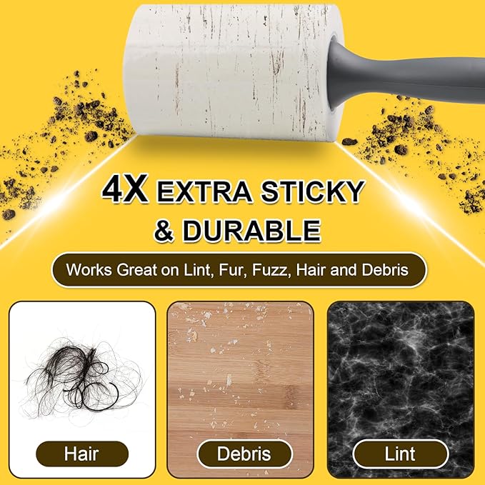Lint Rollers 2 Pack for Pet Hair 500 Sheets Extra Sticky Pet Hair Remover for Clothes Furniture Carpet Cleaner Cars Dogs Travel-Friendly Grip Handle