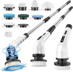 Electric Spin Scrubber Cordless - 3 Speed Rechargeable, Adjustable & Detachable Handle, 9 in 1 Brush Heads Power Scrub Brushes for Cleaning Supplies Shower Bathroom Tub Kitchen Tile Floor