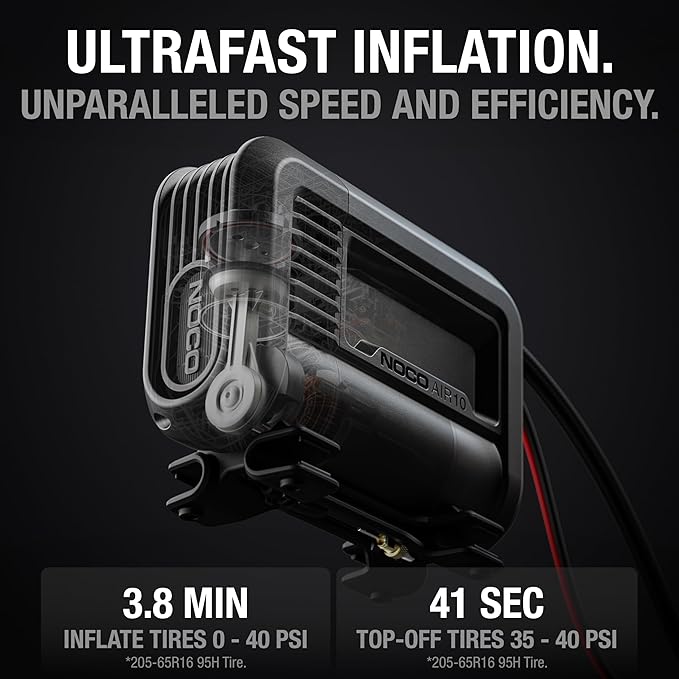 NOCO AIR10: UltraFast 10A Tire Inflator - 12V Portable Air Compressor Pump – 36 SLPM Airflow Inflates 0–40 PSI in 3.8 Minutes – Digital Gauge + Auto-Shutoff