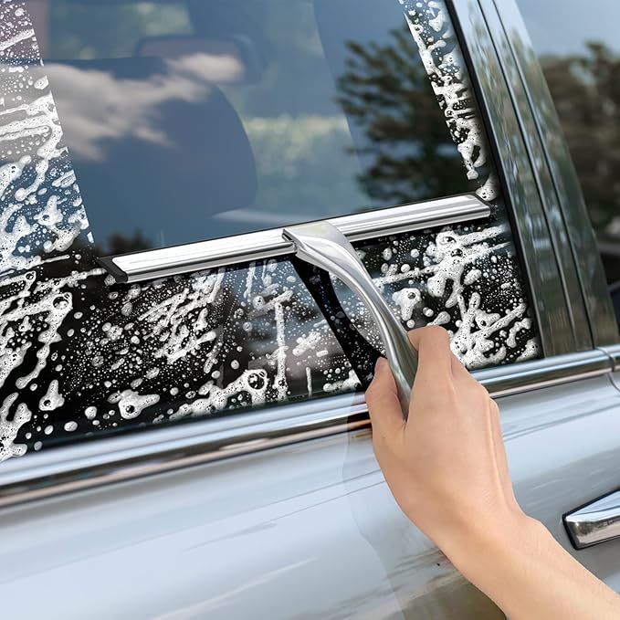 All-Purpose Stainless Steel Shower Squeegee for Shower Glass Door with Adhesive Hook, Bathroom Cleaner Tool Household Window Mirror Squeegee for Glass Doors, Cleaning Tile Wall, Car, 10 inch, Silver