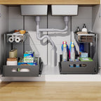 2 Pack Under Sink Organizer, 2 Tier Under Sink Organizers and Storage Multi-Purpose Under Sink Storage for Bathroom Kitchen (Black)