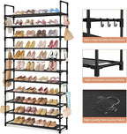 LANTEFUL 11 Tiers Tall Shoe Rack Holds 55 Pairs of Shoes with 18pcs Hooks Sturdy Wide Shoe Organizer Storage Free Standing Metal Shoe Shelf for Closet, Entryway Black