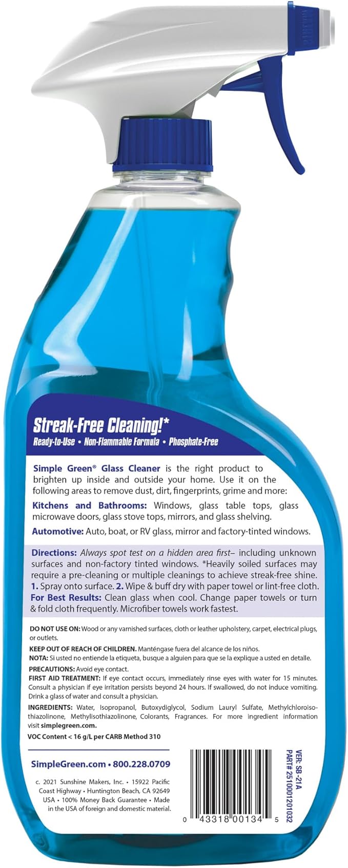 Simple Green Ready-To-Use Glass Cleaner, 32 oz., Blue (Pack of 4)