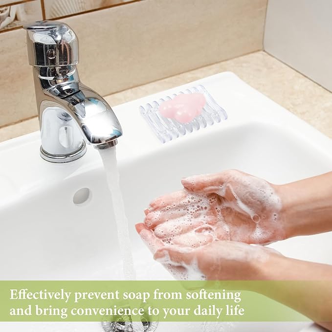 Plastic Bar Soap Holder Soap Saver Tray Bar Dish Self Draining Dishes for Sponge Dryer Bathroom Toilet Shower Kitchen Restaurant Counter(Clear,6 Pieces)