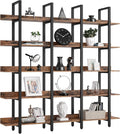 IRONCK Bookcase and Bookshelves Triple Wide 5 Tiers Large Open Shelves, Etagere Bookcases with Back Fence for Home Office Decor, Easy Assembly, Vintage Brown