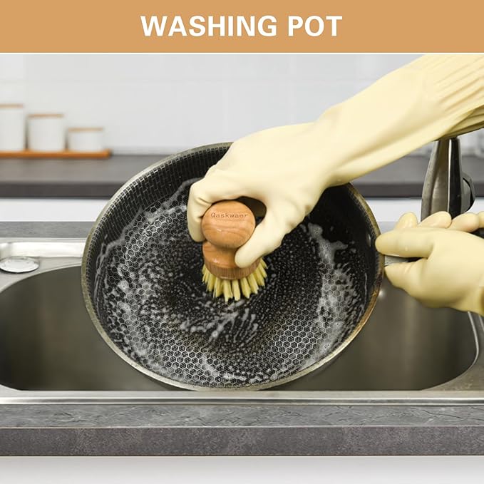 Wooden Dish Brushes, Dish Scrubber Brushs for Cleaning Dishes, Kitchen Wooden Cleaning Dsihes Set with Draining Rack, Natural Sisal Bristles, 3 Set