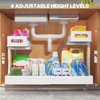 1 Pack Expandable Under Sink Organizers Storage With Upgrade Ball-Bearing Slide Tracks,2-Tier Pull Out Under Cabinet Organizer Height Adjustable,Not Suitable For Cabinets With Partitions In The Middle