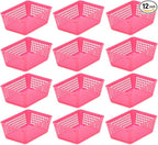 YBM HOME 12-Pack Small Plastic Storage Baskets for Home Junk Drawers and Office Desktop Drawers Organization - Functional Trays for Kitchen, Bedroom, and Bathroom, Pink