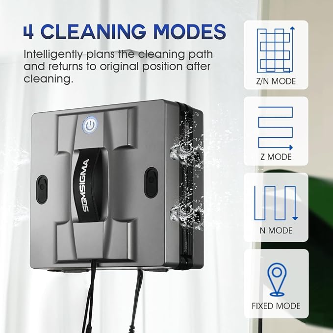 M83 Portable Smart Window Cleaning Robot, 4-Water Spray & 5600PA High Suction Power Clean, Edge Detection Sensor, Perfect for Glass, High-Rise Windows, and Tiles (Gun Grey)