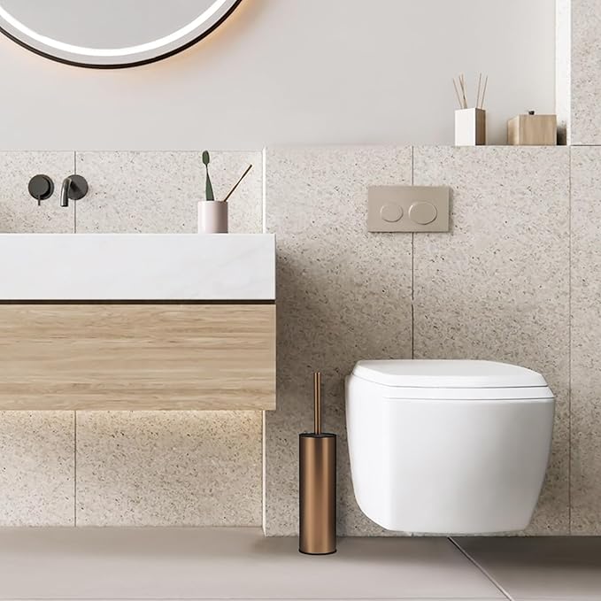 BGL Rose Gold Toilet Brush and Holder,Stainless Steel Toilet Brushes for Bathroom with Holder