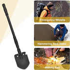 Survival Shovel, (28.3'') Camping Folding Shovel, Military Spade Multitool, Tactical Trench Tool, with Pickaxe, Compass, Whistle, Molle Bag for Digging, Metal-Detecting, Off Roading, Emergency