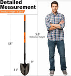 Heavy Duty Shovel, 58 Inches, Black, High Carbon Steel, Fiberglass Handle, Modern Style