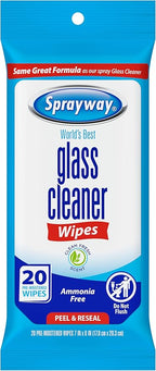 Sprayway Glass Cleaner Wipes, 20ct, Pack of 6 | On-the-Go Resealable Package, Pre-Moistened | Original Ammonia-Free Formula | Removes Fingerprints, Dust, Dirt | All Glass Surfaces