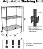 WDT 3-Tier Storage Shelves, Heavy Duty Metal Shelves Wire Rack Shelving Unit, Adjustable Shelf with Wheels for Home Office Garage Kitchen Bathroom, 24" D x 14" W x 32" H