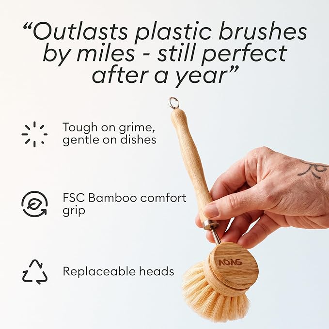 Vove Bamboo Dish Brush Replacement Heads, 4 Pack - FSC-Certified Bamboo - Natural Fiber Bristles - Compatible with Vove Dish Brush - Non-Toxic, Plastic-Free