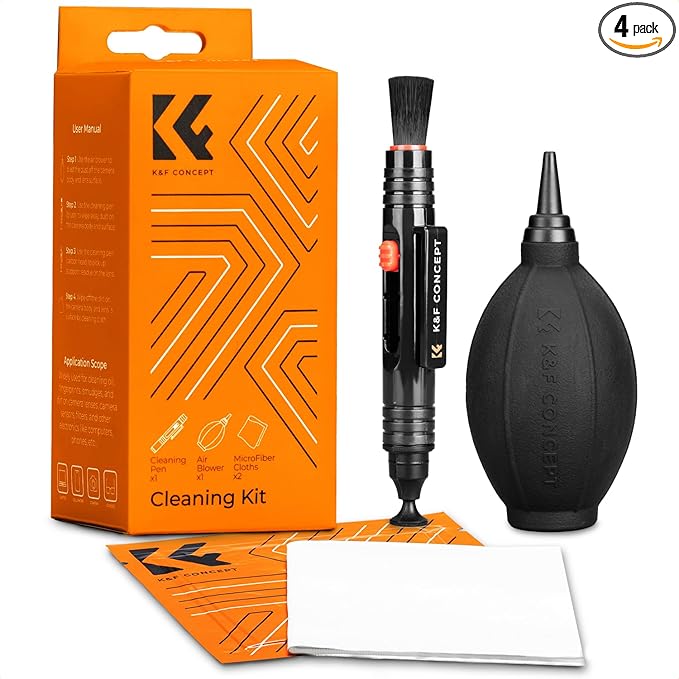 K&F Concept 4-in-1 Camera Cleaning Kit with Lens Brush Pen, Rocket Air Blower, Microfiber Cleaning Cloth, Lens Cleaner Kit for Canon Nikon Pentax Sony DSLR Cameras Cleaning Tool Accessories