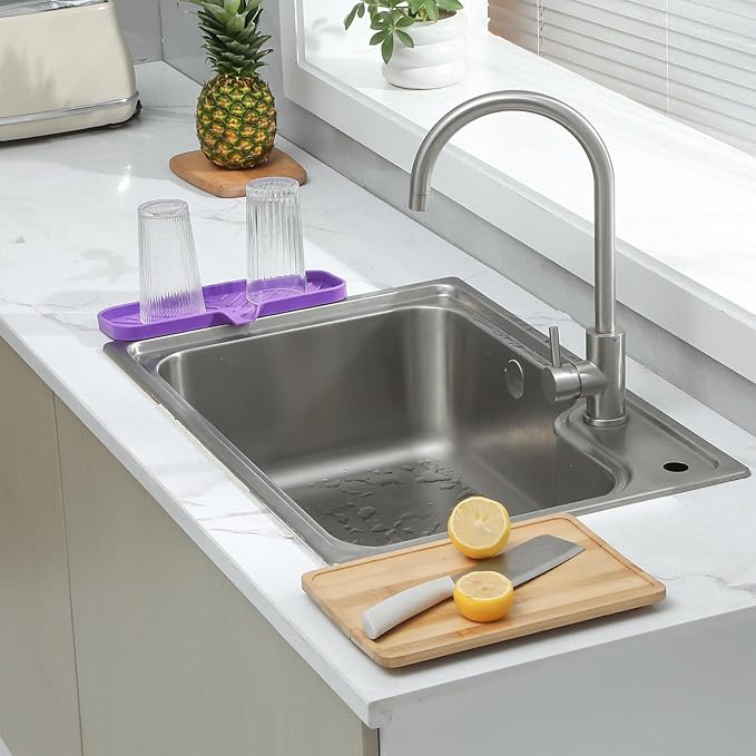 Silicone Bathroom Soap Dishes with Drain Spout-Bathroom and Kitchen Sink Organizer,Sponge Holder,Dish Soap Tray,Perfect for Dispenser,Scrubber,Bottle,Cup on Sink or Counter-Purple 12"×4"