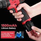 Cordless Drill Tool Set: 12V Power Drill Tool Kit with Laser Level, Battery & Charger, 142Pcs Home Hand Repair Tools Box, Portable Household Basic Drills Case for Men & Women, Red