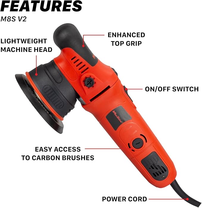 Maxshine M8S V2 Dual Action Polisher Kit | 8mm Throw, 5” Backing Plate, 1000W Motor, 6-Speed | Thread 5/16” | Auto, Boat & Marine Detailing Tool for Paint Correction, Swirl & Scratch Removal