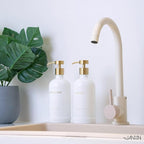 Glass Kitchen Soap Dispenser Set with Ceramic Tray,16.9 floz Hand and Dish Soap Dispenser for Kitchen and Bathroom Decor (White + Gold(Lotion))