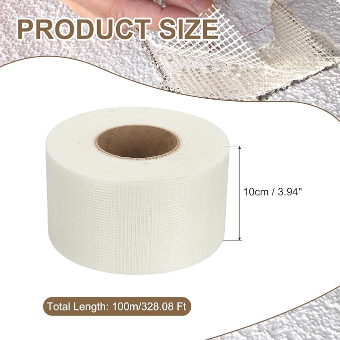 PATIKIL Drywall Repair Mesh Tape, 4 inch x 328 ft Fiberglass Repair Patch Self-Adhesive Dry Wall Joint Tape 9 Mesh Wall Hole Crack and Seam Patch, White