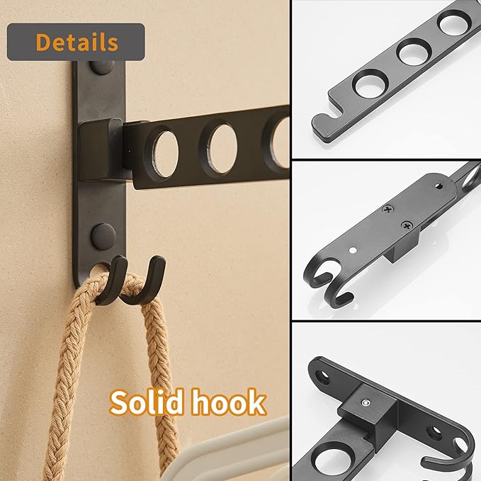 Foldable Drying Rack Clothing Wall Mounted, Metal, Sturdy and Durable, Easy to Install, Multi-Functional, for Outdoor Laundry Room Apartment Camping Trips (Two Pack, Black)