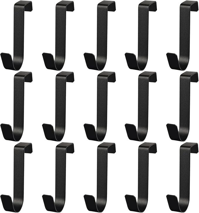15 Pack Over The Cabinet Door Hooks, Cabinet Drawer Organizer, Metal Cabinet Hooks for Hanging Stocking Clothes Towels (Black)