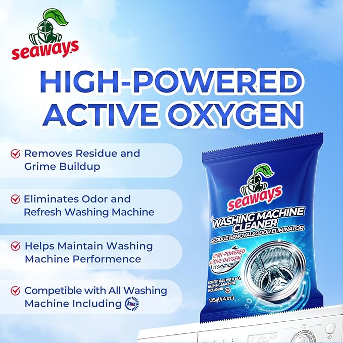 Washing Machine Cleaner Powder 4 Pack - Deep Clean Solution for HE Top Load and Front Load Washers, Descaler for Drum, Tub & All Internal Parts - 4 Month Supply