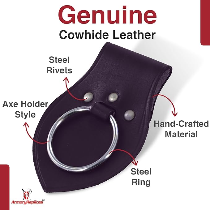 Armory Replicas - Genuine Rawhide Leather Universal Axe Frog - Medieval Hand Crafted O-Ring Funcitonal Outdoor Costume LARP Weapon Holder