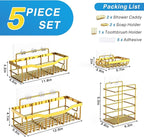 5-Pack Rustproof Stainless Steel Shower Caddy – No Drill Adhesive Bathroom Organizer with Large Capacity, Spacious Shower Shelves for Inside Shower, Kitchen & Home Decor Storage-XL Size