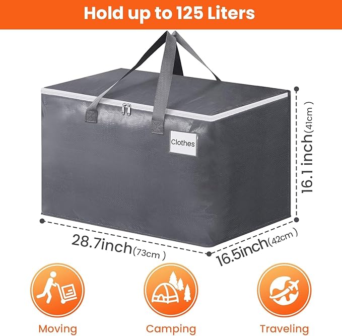 BlissTotes Large Moving Boxes and with Zippers & Handles Moving Supplies with lids, Heavy Duty Totes for Storage Bags for Space Saving, Fold Flat, Moving and Storing, 10 Pack