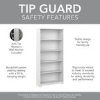 Bush Furniture Tall 5 Shelf Bookcase, Large Open Bookshelf, Sturdy Display Cabinet for Living Room or Home Office, Cabot Collection, White