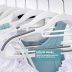 Tonswachic 50-Pack Coat Hangers, Space Saving Plastic Clothes Hangers, Non-Slip, 0.2 Inches Slim, 16.53 Inches Wide, 360° Swivel Silver Hook for Shirts, Pants & Wet/Dry Garments, White and Dark Gray