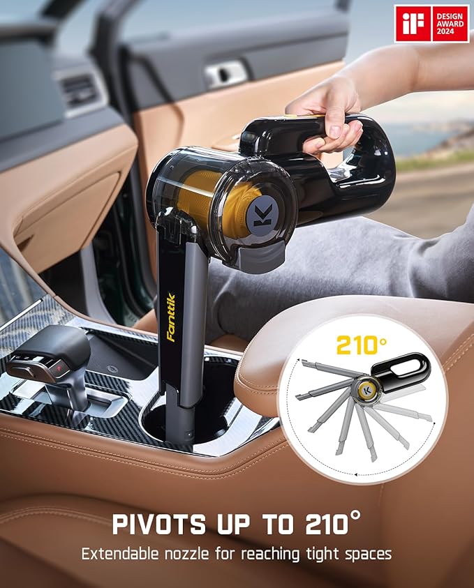 Fanttik Fold V10 APEX Pivot Cordless Car Vacuum, 17000Pa Handheld Vacuum Suction Power, Smart LED Display, Portable for Car Home Pet (Deluxe with Flexible Hose&Pet Brush)