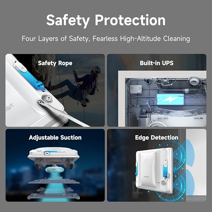 FMART W7 Window Cleaning Robot – Dual Nozzles Ultrasonic Spray, 4000Pa Suction, AI Path Planning, Edge Detection, Anti-Slip Safety, App Control Window Cleaner Robot for Indoor/Outdoor Glass & Tiles