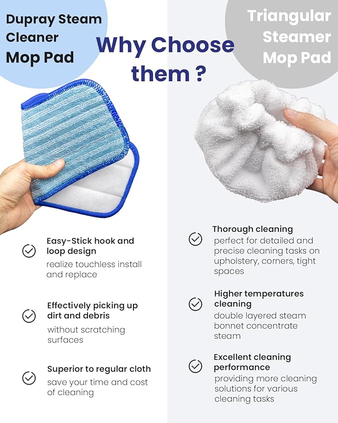 Steam Cleaner Accessories Compatible with Dupray Steam Cleaner, Triangle Microfiber Bonnet for Neat Steam Cleaner & Microfiber Pads, 1+1 Reusable Steamer Cloth Cover Cleaning Steam Mop Pad