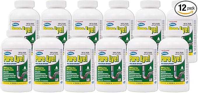 ComStar Pure Lye | 99% Pure Sodium Hydroxide Beads | Eco-Friendly, Industrial Strength, Drain Opener | Safe on Fixtures | Static-Free, Unique Beads for Soap Making | 2 lb. (PACK OF 12)