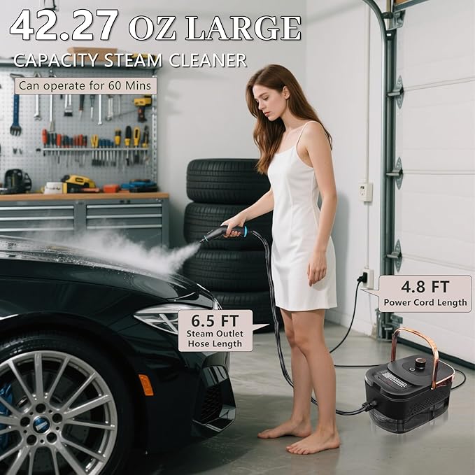 Pressurized Steam Cleaner, Steamer for Cleaning, 2500W Pressurized Steam Cleaner with 12 Attachments, Portable Steamer Cleaner for Home Car Kitchen Bathroom Furniture Tile Grout (Rose Gold)