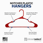 Closetselect Plastic Hangers 50 Pack - Space Saving Clothes Hangers, Made in USA, Durable & Strong Plastic Shirt & Coat Hanger with Notches & Shoulder Grooves, Non-Slip Clothing Hangers | Red Engine