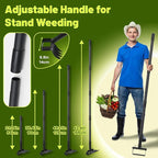 2 in 1 Weeding Tools Gardening Weed Puller with Long Handle,Stirrup Hula Garden Hoe with 4 Tines Rake,Garden Tiller Cultivator with 62.6" Adjustable Handle for Weeding,Seeding,Ditching,Loosening