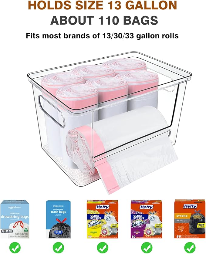 Trash Bag Dispenser 2 Pack, Acrylic Garbage Bags Dispenser with Bamboo Top, Extra Large Trash Bag Holder Dispensers Under Sink for Kitchen, Cabinet, Laundry Room, Pantry Organizer and Storage