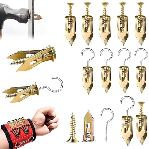 221Pcs Self Drilling Drywall Anchors Kit with Screws, Ceiling Hooks & Magnetic Wristband -No Drill Needed, Reusable Anchors for TV, Shelves, Cabinets - Zinc Plated Steel & Stainless Drywall Repair Kit