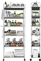 6 Tier 10in Slim Rolling Storage Cart with Handle, White Mobile Shelving Unit with Wheels, Metal Wire Storage Rack with Baskets for Kitchen Bathroom Office Laundry Narrow Piaces