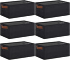 GhvyenntteS Small Fabric Storage Bins 6 Pack, 11.8" x 7.87" x 5.11" Storage Basket with Leather Handles, Closet Storage Bins for Shelves, Storage Baskets for Shelves, DVD Storage (Black)