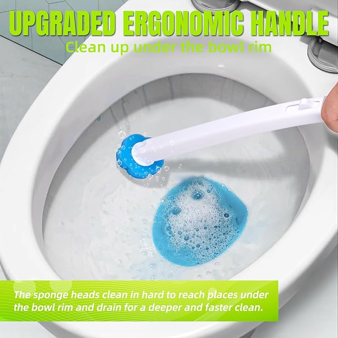 KOKL Disposable Toilet Brush, Toilte Wand Kit, Toilet Brush and Holder with 12 Refills, Toilet Bowl Brush, Toilet Bowl Cleaning Wands, Toilet Cleaning System for Bathroom Maintenance