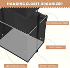 STORAGE MANIAC 2-Shelf Hanging Closet Organizer, Cloth Hanging Closet Shelf, Hanging Closets Baskets with Hooks for Dorm, Apt, Bedroom, College, Garment Rack, Wardrobe, Fabric with Mesh, Black
