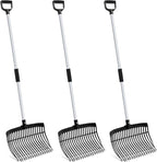 Lasnten 3 Sets Black Manure Fork with Long Metal Handle Pitch Fork Manure Rake Heavy Duty Muck Rake for Gardening Horse Stall Stable Grass Hay Cleaning Farm Work(D Shaped Grip)