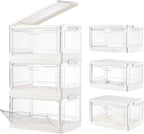 Stackable Plastic Storage Bins with Lids, Foldable Closet Organizers and Storage, 3 Drawer Storage Organizer，Clear Stackable Containers for Wardrobe,Bedroom,Office,Dorm