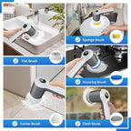 Electric Spin Scrubber, Cordless Shower Scrubber with Battery Level Display, 2 Speeds Electric Scrubber for Cleaning with 6 Replaceable Heads, Cleaning Brush for Bathroom/Sink/Window (Gray)