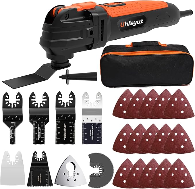 6-Speed Oscillating Multi-Tool with 23pc Kit & Storage Case | Quick-Change Blades for Wood/Metal/PVC | Includes Sanding Disc, Scraper, 15 Sandpapers ﻿
